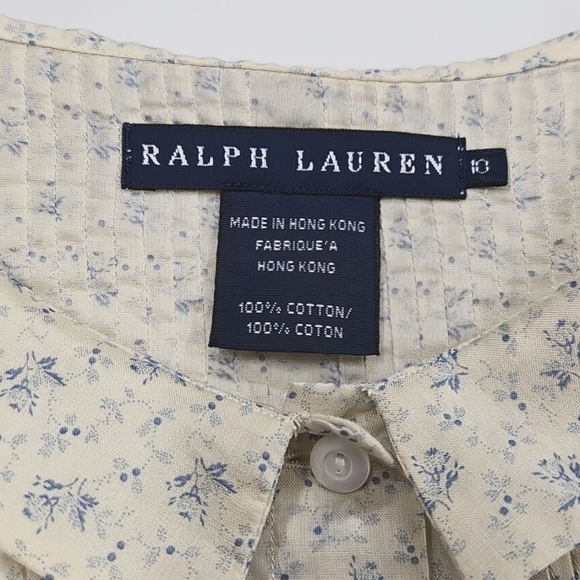 Ralph Lauren Blue Label Cream Floral Pin Tuck Pleat Button-Up Blouse SZ 10 - Picture 6 of 10